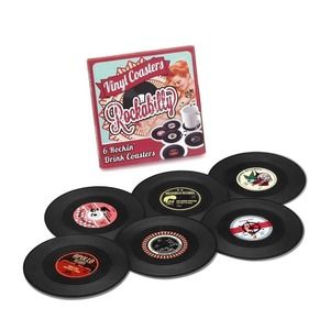 Pack Set of 6 ROCKABILLY Rockin' Drink Coasters Anti-Slide Vinyl Records new